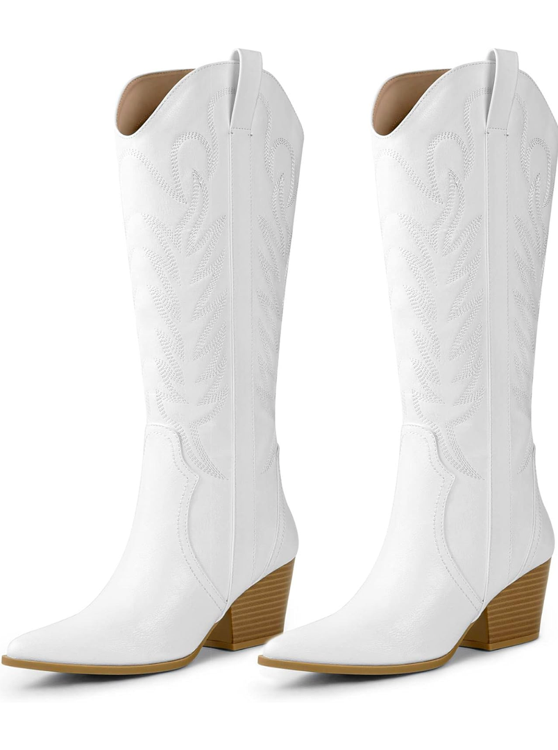 Arromic Cowboy Boots for Women Comfortable Womens Embroidered Western Cowgirl Knee High Boots Pointed Toe Zipper Chunky Heel Country Outfit Retro Tall Boots 7/US