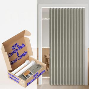 AJAZZ 100% Blackout Accordion Door Closet Door Curtain Invisible Applicable Bedroom Room Living Room Doorway (1 Pack, 54 W x 78 L, Grey+Rod)