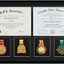 16.93X24.8"Solid Wood Graduation Photo Frame, Double Certificate /Diploma Frame 8.5 x 11", 4 Medal Display Case,glass with acid-free mat,holds two 8.5x11 certificates,degrees, documents and 4 medals.