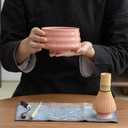 Sisher Pink Matcha Whisk Set - 5 Piece Ceramic Japanese Matcha Tea Set with Bamboo Whisk (Chasen), Bowl (Chawan), Holder & Scoop - Cute Matcha Making Starter Kit & Tea Gifts for Women