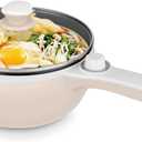 Dezin Hot Pot Electric Upgraded, Non-Stick Saut Pan, Rapid Noodles Electric Pot, 1.5L Mini Portable Hot Pot for Steak, Egg, Fried Rice, Ramen, Oatmeal, Soup with Power Adjustment (Beige)