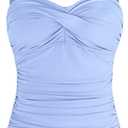 Ocean Blues Women's Strapless Bandeau Swimsuit Top Ruched Tummy Control Tankini Top Only, S