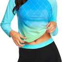Daci Women Two Piece Rash Guard Long Sleeve Swimsuits UV UPF 50+ Swim Shirt Bathing Suit with Boyshort Bottom (X-Small, Blue Gradient)
