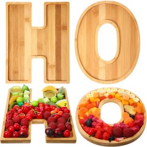 2 Pcs H O Christmas Letters Charcuterie Board Wooden Letters serving Platter Snack Serving Tray for Food Fruit Bread Cake Cookies Candy Christmas Serving Tray for Home Party Decor