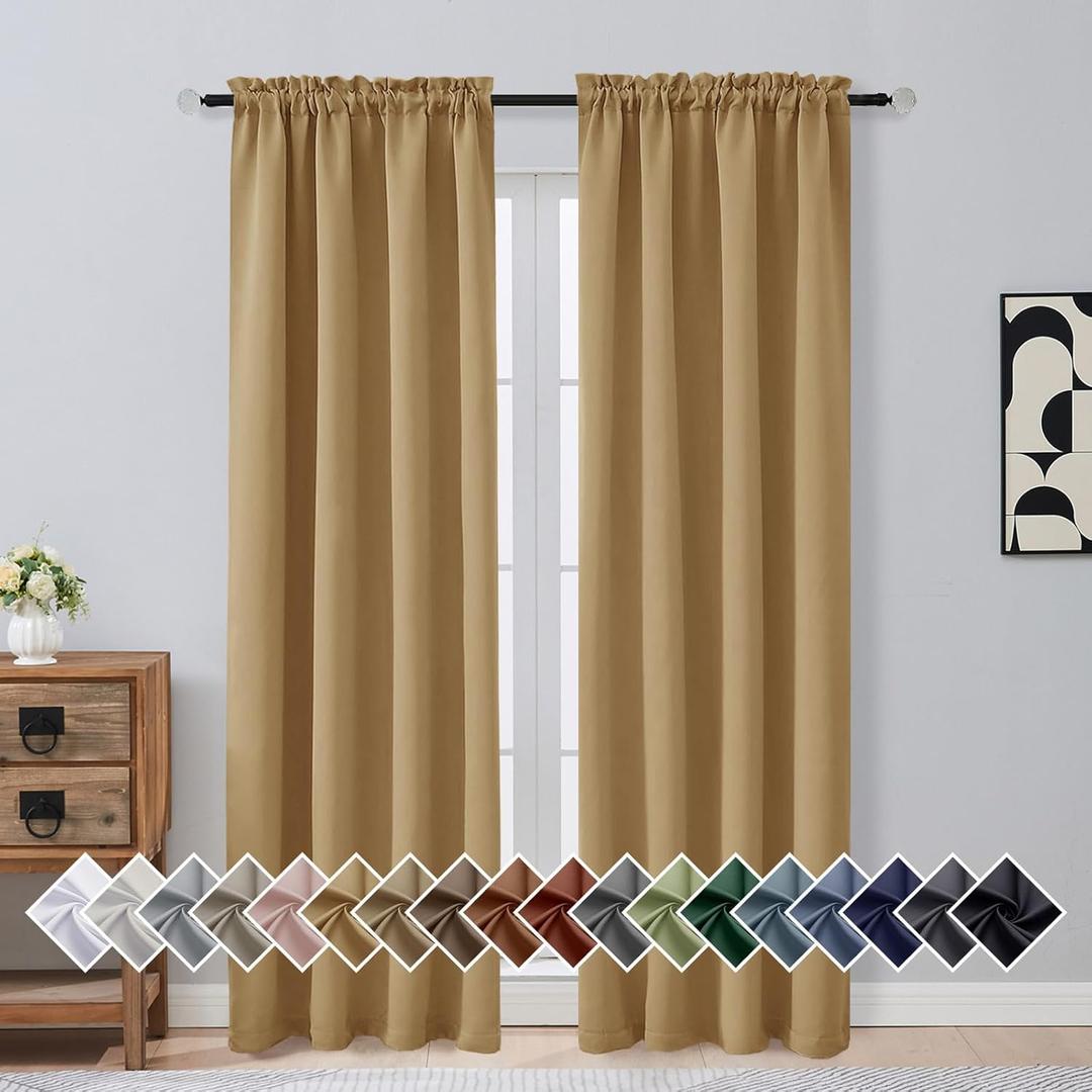OVZME Gold Blackout Curtains for Bedroom 84 Inch Length 2 Panels Set, Soft Fabric Room Darkening Curtains for Living Room, Dual Rod Pocket Design Modern Window Treatment Drapes, 2x40Wx84L Inches