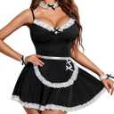Avidlove Women Maid Costume Outfits Sexy Roleplay Lingerie Sleepwear Dress with Choker S-XXL (Large, Black)