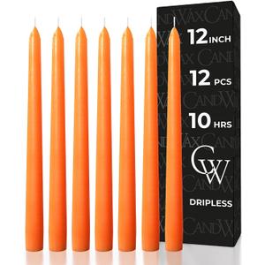 CANDWAX 12 inch Orange Taper Candles Set of 12  Slow Burning Tapered Candle Sticks Ideal for Halloween Decorations, Dinner Table Centerpiece or Thanksgiving Dcor  Orange Candles
