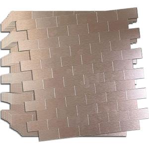 XUANINY 10-Sheet Peel and Stick Metal Backsplash Tiles, Self Adhesive Brushed Aluminum Subway 3D Wall Sticker for Kitchen Bathroom (12"x11.02") (10, Rose Gold Brushed)