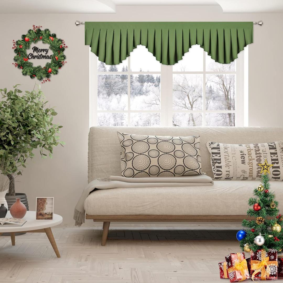 OYRING Moss Green valances for Windows Blackout Curtain Valances Rod Pocket Window Valance for Living Room Kitchen and Bedroom (79 x 20 Inch, 1 Panel)