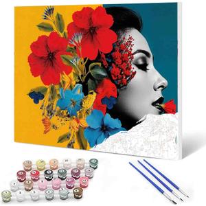 Aihonmin Paint by Numbers Kits 16x20 inch Canvas Closed-Eye Woman DIY Digital Oil on Canvas Flower Painting for Adults and Beginner with Brushes and Acrylic Pigment Modern for Home Decor (Frameless) (Abstract Woman-06)