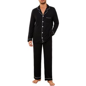 U2SKIIN Mens Ultra Soft Pajama Set, Stretch Long Sleeve Lounge Pjs Button-Down Lightweight & Cozy Sleepwear (Medium, Black)