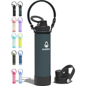 20 oz Insulated Water Bottle with 2 Lids (2-in-1 Straw & Spout Lid, Magnetic Lid), Slim Water Bottle with Strap, Stainless Steel Water Bottle for School, BPA-Free, PA-Free, Indigo/Black