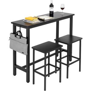 Finnhomy 47" Bar Set - Pub High Top Table With Stools, Rectangular Bar Height Kitchen Set for 2, Industrial Breakfast for Kitchen, Living Room, Rustic Black