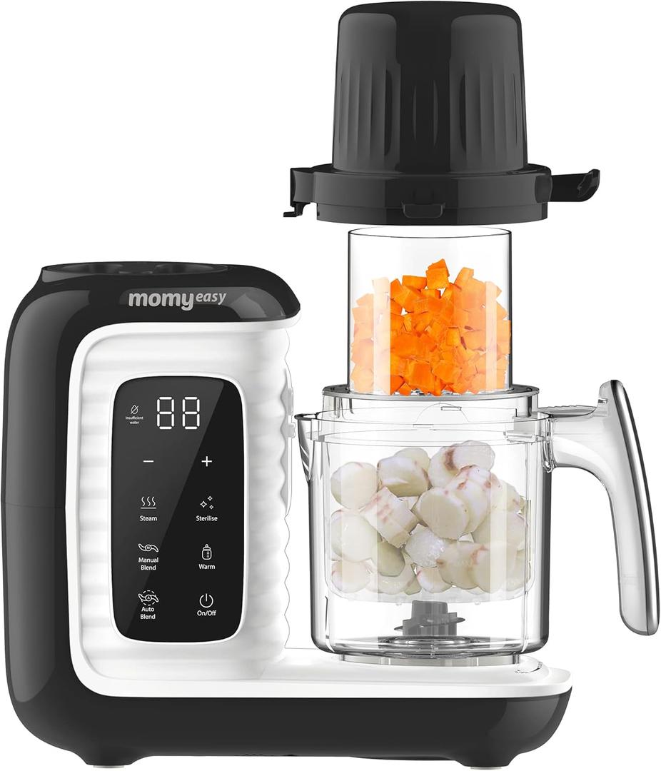 MOMYEASY Baby Food Maker, Multifunction Processor Chopper Grinder, Baby Food Steamer and Puree Blender in-One, with Bottle Warmer, Auto Cooking & Grinding with Touch Control Panel&Self Cleans (Black)