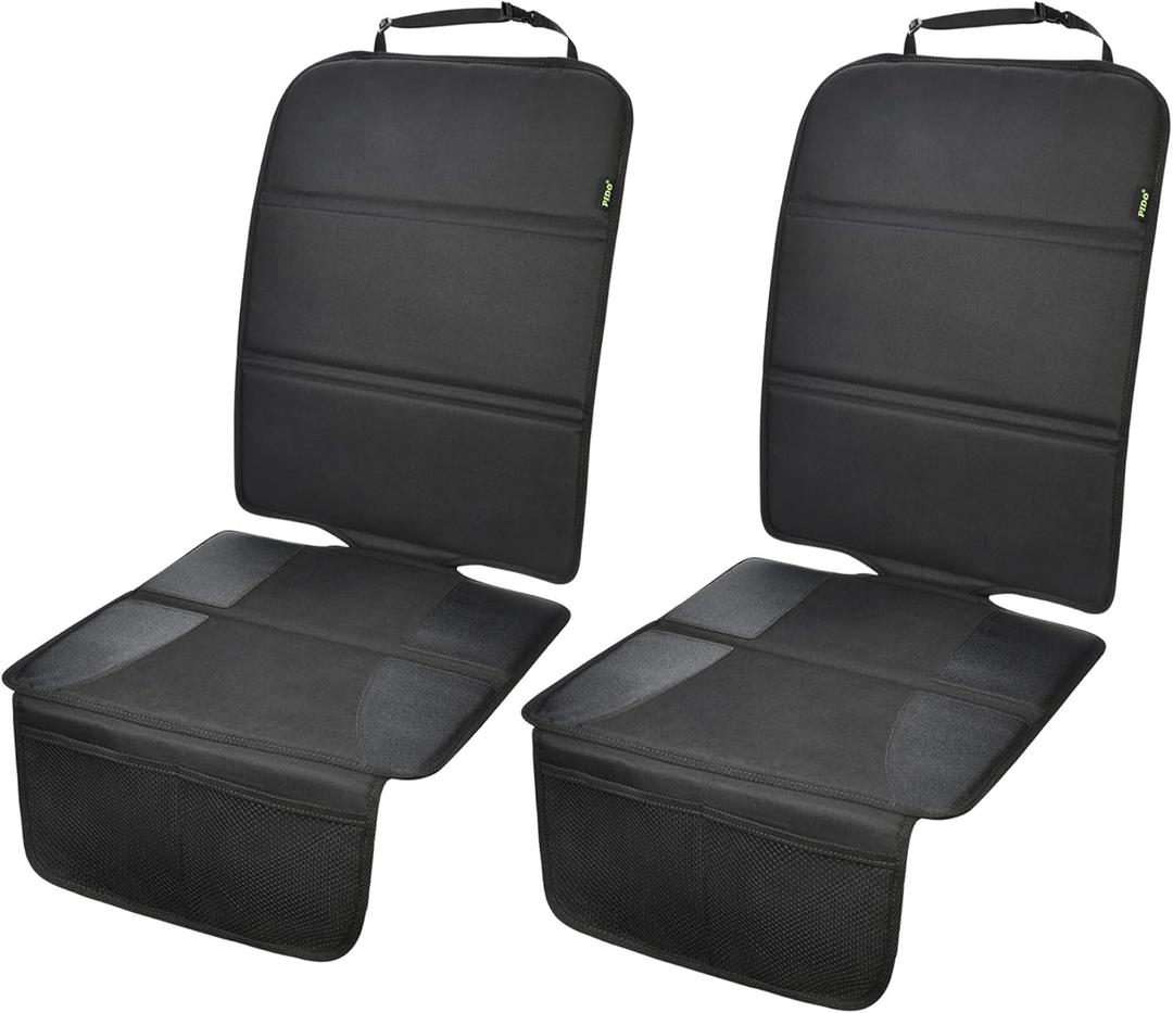 PIDO Car Seat Protector, 2 Pack Seat Protector Under Baby Car Seat with Thick Padding and Non-Slip Back, Waterproof Carseat Protection Cover Pad for Vehicle Leather Upholstery, Black