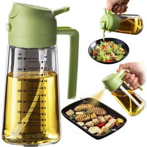 TrendPlain 16oz/470ml Glass Olive Oil Sprayer for Cooking  2 in 1 Olive Oil Dispenser Bottle for Kitchen Gadgets and Air Fryer Accessories, Salad, BBQ - Green