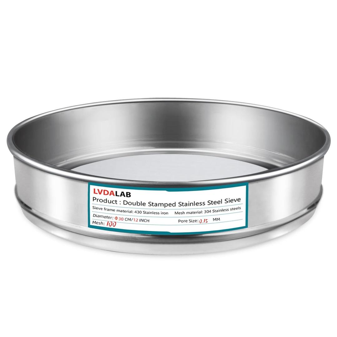 304 Stainless Steel Lab Sieve Screen Mesh, 100 Mesh (0.15mm) Aperture Test Sieve, 12Inch(30cm) Diameter Economy Standard Analysis Sample Test Sieves for Industrial Laboratory Homes