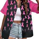 Breast Cancer Awareness Shirts Women: Pink Ribbon Graphic Top Breast Cancer Blouse Short Sleeve Button Down Tops (Small, Black)