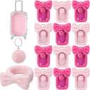 36 Pcs Mini Empty Suitcase Storage Box with Plush Ball Keychain Headband Clear Candy Luggage Storage Containers Suitcase Packaging Case for Wedding Birthday Bridal Party (Pink,Rose Red)