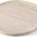 Koville Natural Travertine Tray for Home Decor, 10 Inch Round Serving Tray for Kitchen and Coffee Table, Decorative Marble Bathroom Trays for Counter, Luxury Vanity Tray, Light Beige Stone Tray (9.8")