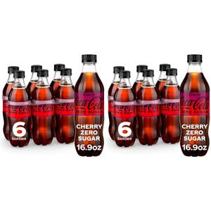 Cherry Coke Zero Sugar, Cherry Flavored Coca-Cola Diet Soda Soft Drink, 16.9 fl oz, 12 Pack, Best By: 09/01/25