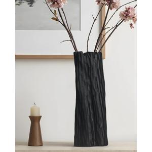 10.7 Inch Matte Black Flower Vase, Organic Nature Shape, OOSTONEE Nordic Modern Style Ceramic Vase, Shelf, Home, Living Room, Coffee Table Centerpiece, Black Vases Home Decor (Large)