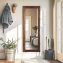 Rustic Floor Full Length Mirror Wood Frame, 56"X21" Farmhouse Free Standing Mirror for Bedroom Living Room Entryway, Hanging or Leaning Wall-Mounted, Tempered Glass, Brown