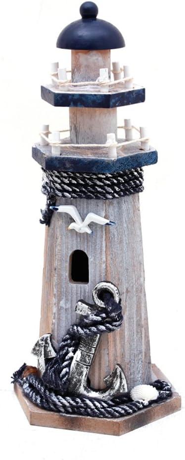 Lighthouse Decor Nautical Decoration Wood Light House Figurine Beach House Coastal Decor Table Ocean Seaside Theme Home Lake House Bathroom Shelf Centerpiece 10.25" Blue