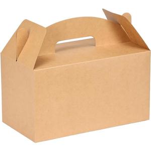 Grevo Brown Treat Box with Handle, 12Pcs, 9.45"x5"x5" Durable & Sturdy Cardstock Gable Boxes for Wedding, Baby Shower, Kids Birthday, Party Favor, Holidays Gifts
