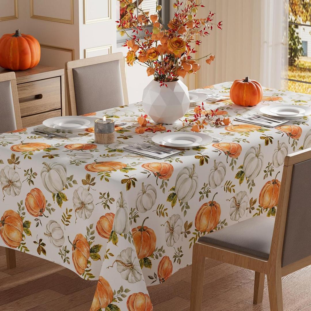 XCHI Fall Pumpkin Maple Leaves Tablecloth Rectangle Washable Table Covers for Home Party Decorations 52x70 Inch