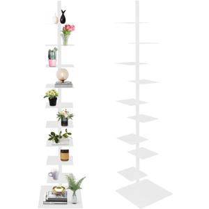 9 Tier Metal Spine Bookshelf Tower, Adjustable Vertical Tower for Books, Tall & Narrow Ladder Bookcase, Metal Vertical Bookshelf for Study Room,Living Room,Office,Bedroom (White), 39*175cm/15.4*68.9in