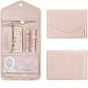 BAGSMART Travel Jewelry Organizer Roll Foldable Jewelry Case for Journey-Rings, Necklaces, Bracelets, Earrings, Soft Pink