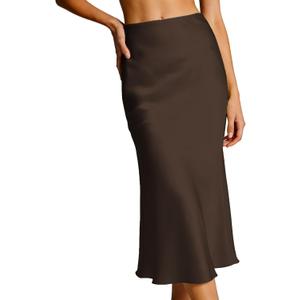Bluetime Womens Satin Skirt Elastic High Waisted Silk Midi Skirts Dressy Casual A line Long Skirt (XL)