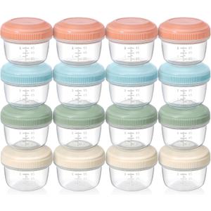 VITEVER [16 Pack] 4 oz Small Containers with Lids, Reusable Plastic Jars for Snack and Puree, Salad Dressing Container to Go, Deli Containers, Freezer Baby Food Containers, Dishwasher Safe, BPA Free