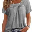 Womens Summer Tops Short Sleeve Asymmetrical Neck T Shirts with Buttons (X-Large, Grey)