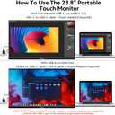 23.8" Portable Touchscreen Monitor 100% sRGB VA FHD 1080P, 4000:1 Contrast, VESA, Built-in Speaker, w/90Adjustable Stand USB-C HDMI 75Hz External Second Touch Screen Display for Laptop/PC/Phone