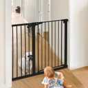 COMOMY 36" Extra Tall Baby Gate for Stairs Doorways, Fits Openings 29.5" to 46" Wide, Auto Close Extra Wide Dog Gate for House, Pressure Mounted Easy Walk Through Pet Gate with Door, Black