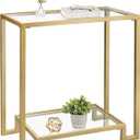 2 Tier Rectangular Side Table, Gold End Table with Glass Top, Modern Metal Clear Coffee Tables，Small Accent Tables for Living Room, Bedroom, 22" x 12.4" x 24"