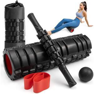 5-in-1 Foam Roller Set, Massage Roller Stick, Massage Ball, Resistance Band for Deep Muscle Massage, Trigger Point Release, Pilates, Yoga (Black-18(5 in 1)) 40.00