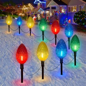 2 Pack Jumbo C9 Christmas Pathway String Lights Outdoor, Total 14 Feet Christmas Walkway Lights Waterproof with 8 LED C9 Jumbo Multicolor Bulbs UL Listed for Holiday Outside Yard Garden Lawn Decor