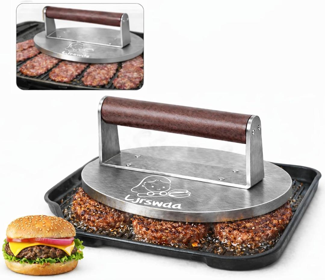 8.5" Extra Large Stainless Steel Burger Press,2.5 Lb Round Metal Burger Smasher,Bacon Hamburger Searing Fish Protein Preheatable Press Weight, Dishwasher Safe,Commercial Grill Griddle BBQ Tool