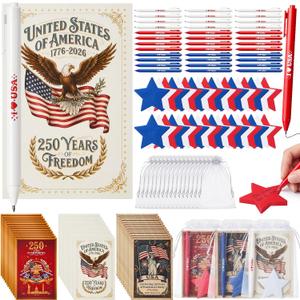 36 Set Patriotic 250th Anniversary Veterans Appreciation Gifts Bulk Independence Day Memorial Day Team Gift Ballpoint Pen, 4th of July Sticky Notes, Greeting Card for Army Party Thank You Gifts