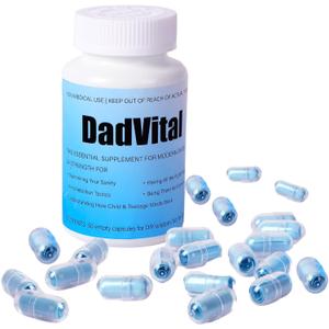 DadVital Funny Dad Gifts for Fathers Day DIY Capsule Bottle with 50 Empty Capsules and 60 Note Papers Unique Joke Gift for Dads, Husbands, First-Time Fathers, Gag Gift Idea for Him