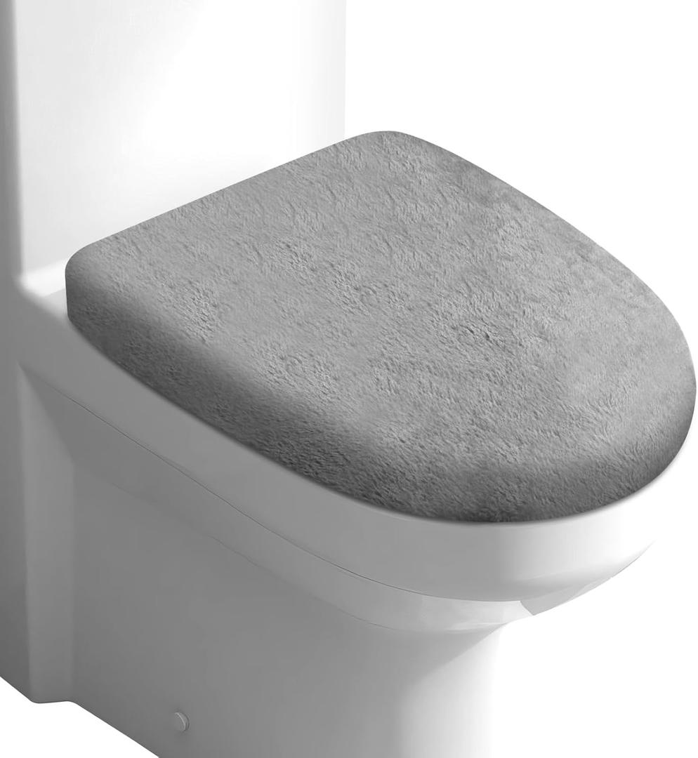 Microfiber Toilet Lid Cover, Soft Velvet Toilet Cover; Absorbent, Machine Washable, Comfortable, Durable Adjustable Toilet Seat Cover Fits Most Toilet Lids (Grey)