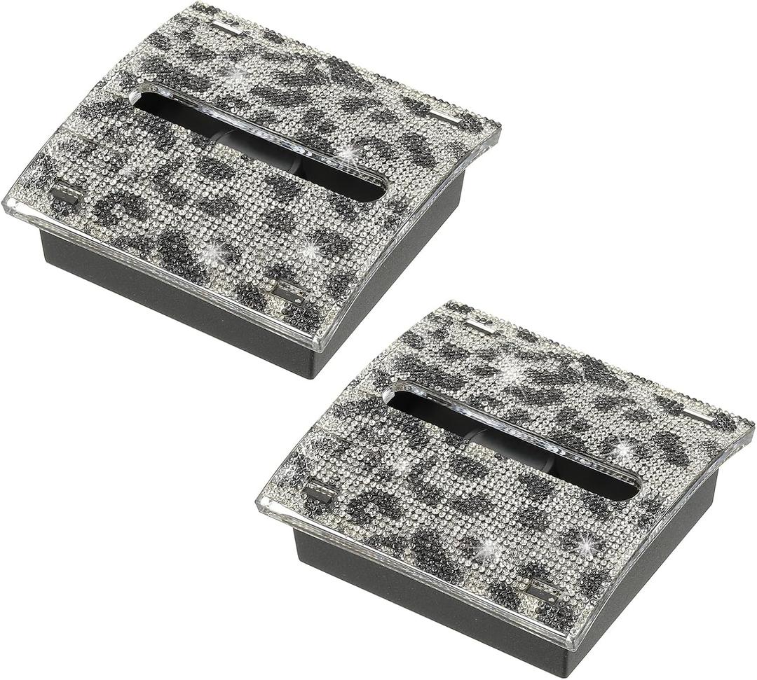 PATIKIL Leopard Print Rhinestone Sticky Note Dispenser, 2Pcs 3x3 Sticky Note Holder Acrylic Posted Notes Memo Note Container Dispenser for Sticky Notes Office Home Store Kitchen, White
