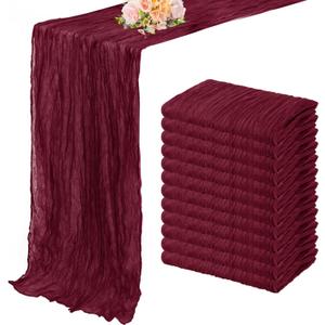 Burgundy 12 Pack Cheesecloth Table Runner 10FT Rustic Gauze Cheese Cloth Table Runner for Wedding Bridal Baby Shower Table Decor 20 x 120 Inch Long Boho Fabric Sheer Birthday Party Table Decorations