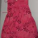Women Sequin Sparkly Rhinestone Mini Dress Sleeveless Backless Deep V Neck Glitter Short Cami Dress Party Clubwear (Large, Hot Pink)
