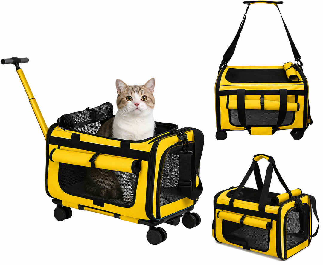 Puffluv Pet Carrier with Wheels for Small Dogs and Cats,Airline Approved Rolling Cat Carrier