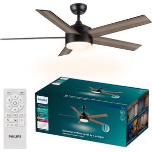 Philips Indoor Ceiling Fan, Dark, with Bright LED Light, 2650 lm, 5 Blades, 5400 CFM, 6 Speeds, 2 Airflow Modes, Selectable White Light, Dimmable, Reversible Blades