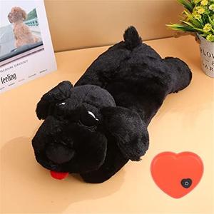 3T GROUP Puppy Stuffed Animal with Heartbeat Toy for Dog Heartbeat Toy Sleep Aid for Puppy Essentials Anxiety Toys Behavioral Training Relief Calming Plush Pillow (Black)